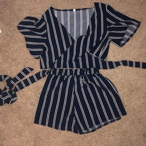 Navy Blue and white matching set.